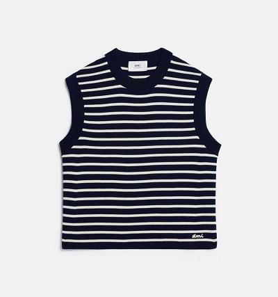 Ami Paris Ami Embroidery Sleeveless Sailor Men's Sweaters Navy | ami-NZ375