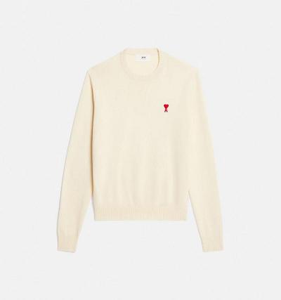 Ami Paris Ami de Coeur Crewneck Men's Sweaters Beige | ami-NZ174