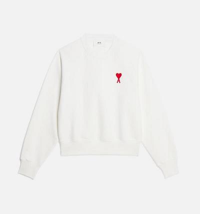 Ami Paris Ami de Coeur Crewneck Men's Sweatshirts White | ami-NZ327