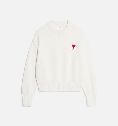 Ami Paris Ami de Coeur Crewneck Men's Sweaters White | ami-NZ612