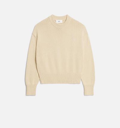 Ami Paris Ami de Coeur Crewneck Women's Sweaters Beige | ami-NZ538