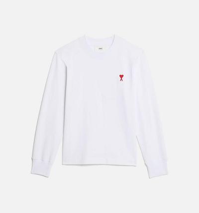 Ami Paris Ami de Coeur Long Sleeves Men's T Shirts White | ami-NZ148