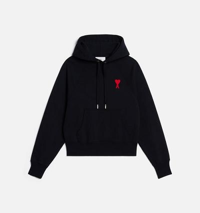 Ami Paris Ami de Coeur Men's Hoodies Black / Red | ami-NZ316