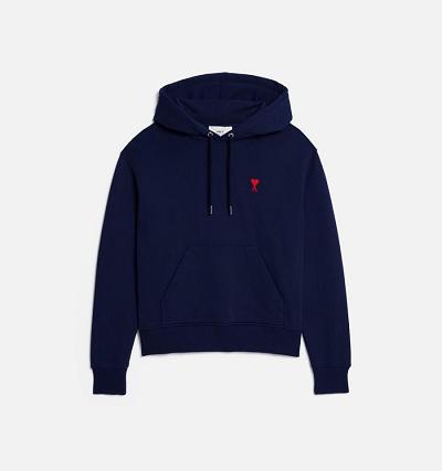 Ami Paris Ami de Coeur Men's Hoodies Navy | ami-NZ209