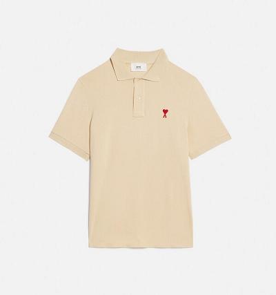 Ami Paris Ami de Coeur Polo Men's Polo Shirts Khaki | ami-NZ587