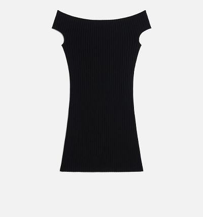 Ami Paris Bare Shoulder Mini Women's Dresses Black | ami-NZ321