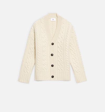 Ami Paris Cable Knitted Women's Cardigans Beige | ami-NZ237