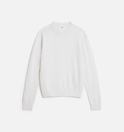 Ami Paris Tonal Ami de Coeur Crewneck Men's Sweaters White | ami-NZ580