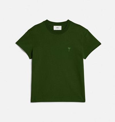 Ami Paris Tonal Ami de Coeur Women's T Shirts Green | ami-NZ568