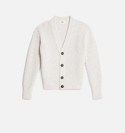 Ami Paris Waffle Knit Women's Cardigans White | ami-NZ428