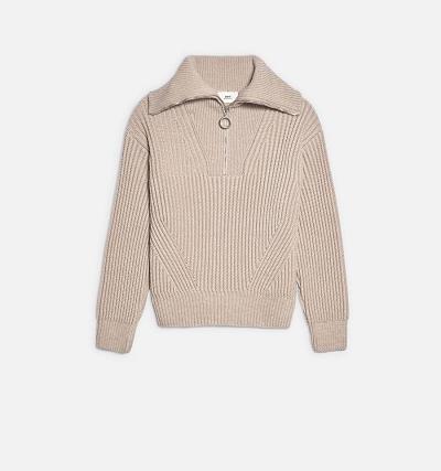 Ami Paris Zipped Collar Ribbed Jumper Men's Sweaters Beige | ami-NZ469