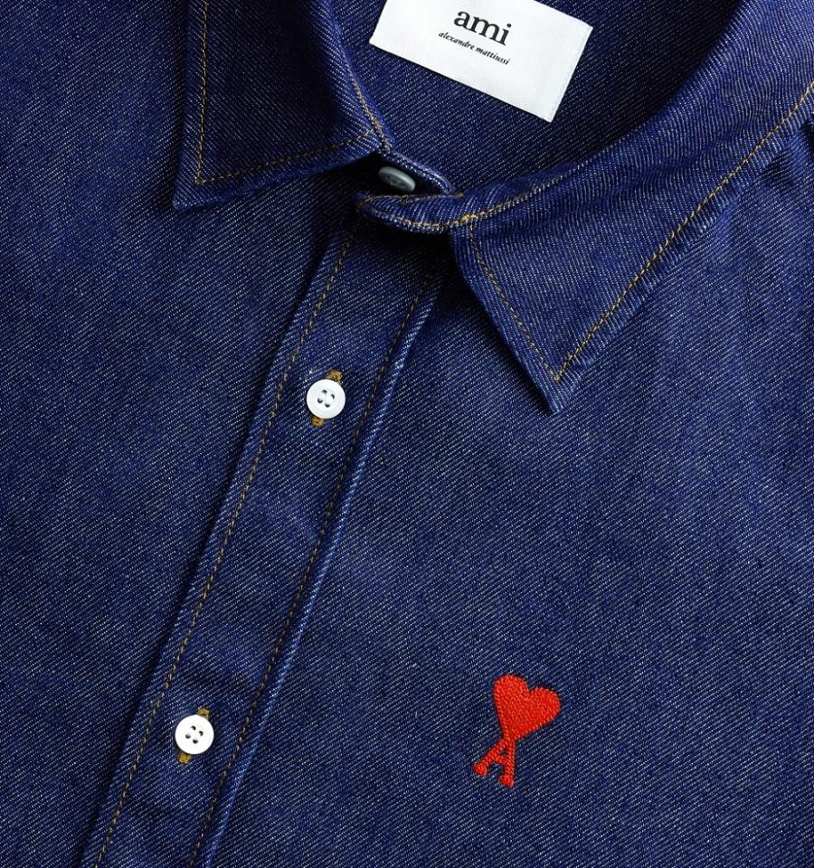 Ami Paris Ami De Coeur Denim Men's Shirts Navy | ami-NZ149