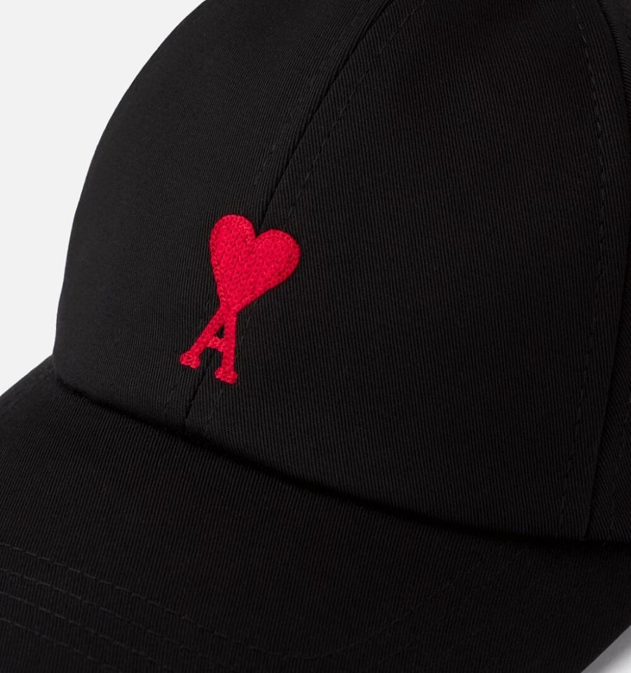 Ami Paris Ami De Coeur Embroidery Caps Black | ami-NZ161