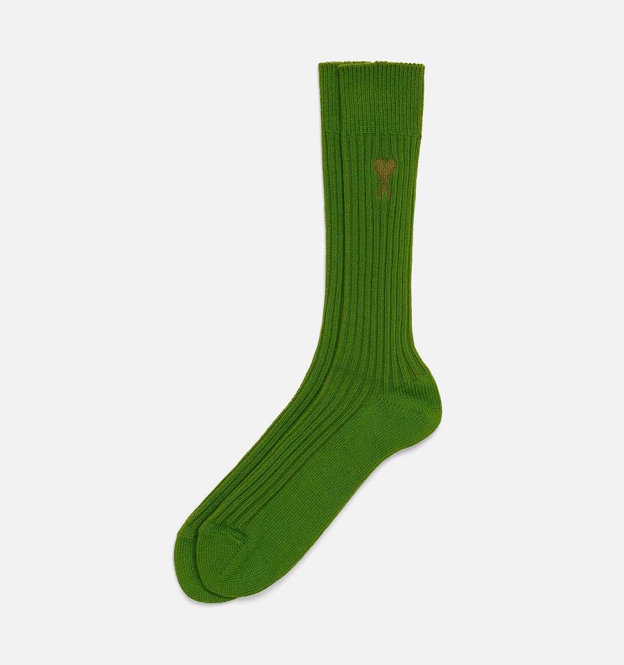 Ami Paris Ami De Coeur Plain Socks Green | ami-NZ545