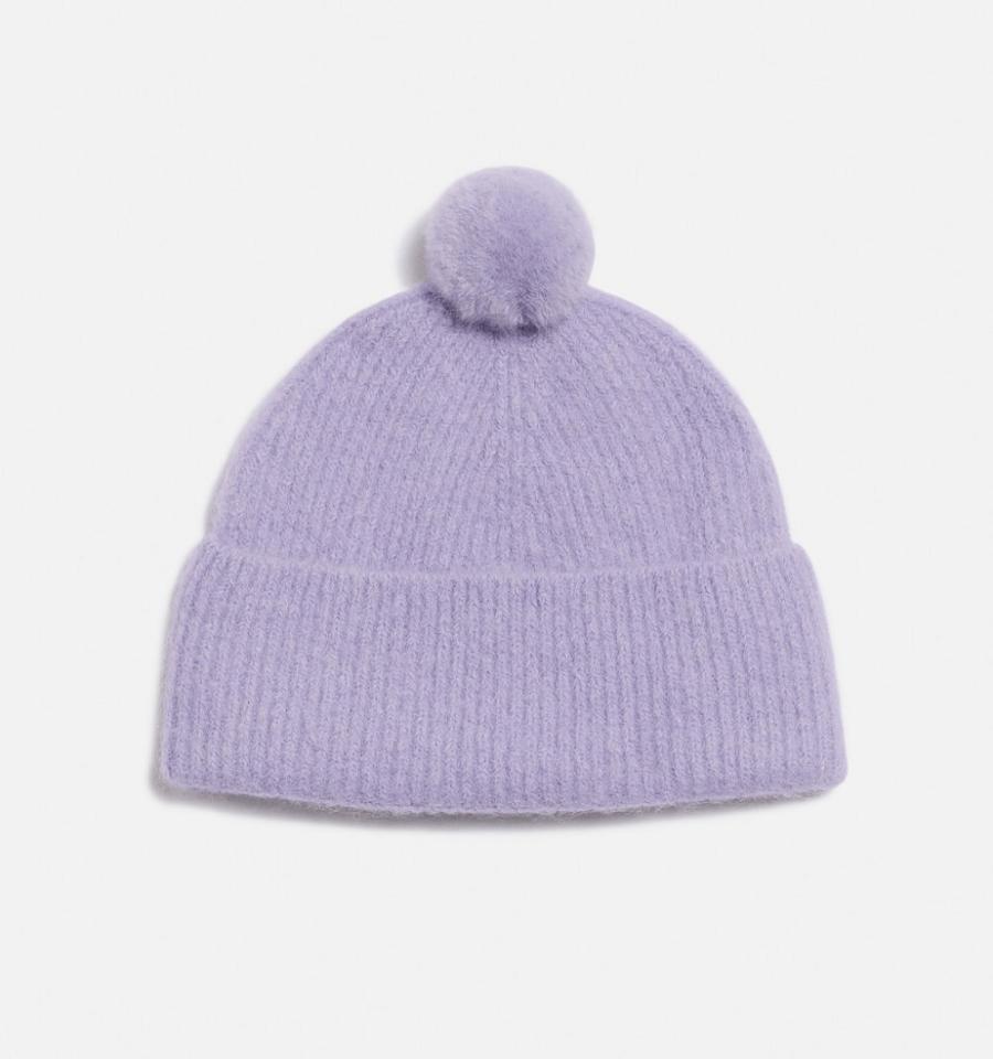 Ami Paris Ami De Coeur with Pom Pom Beanies Purple | ami-NZ250