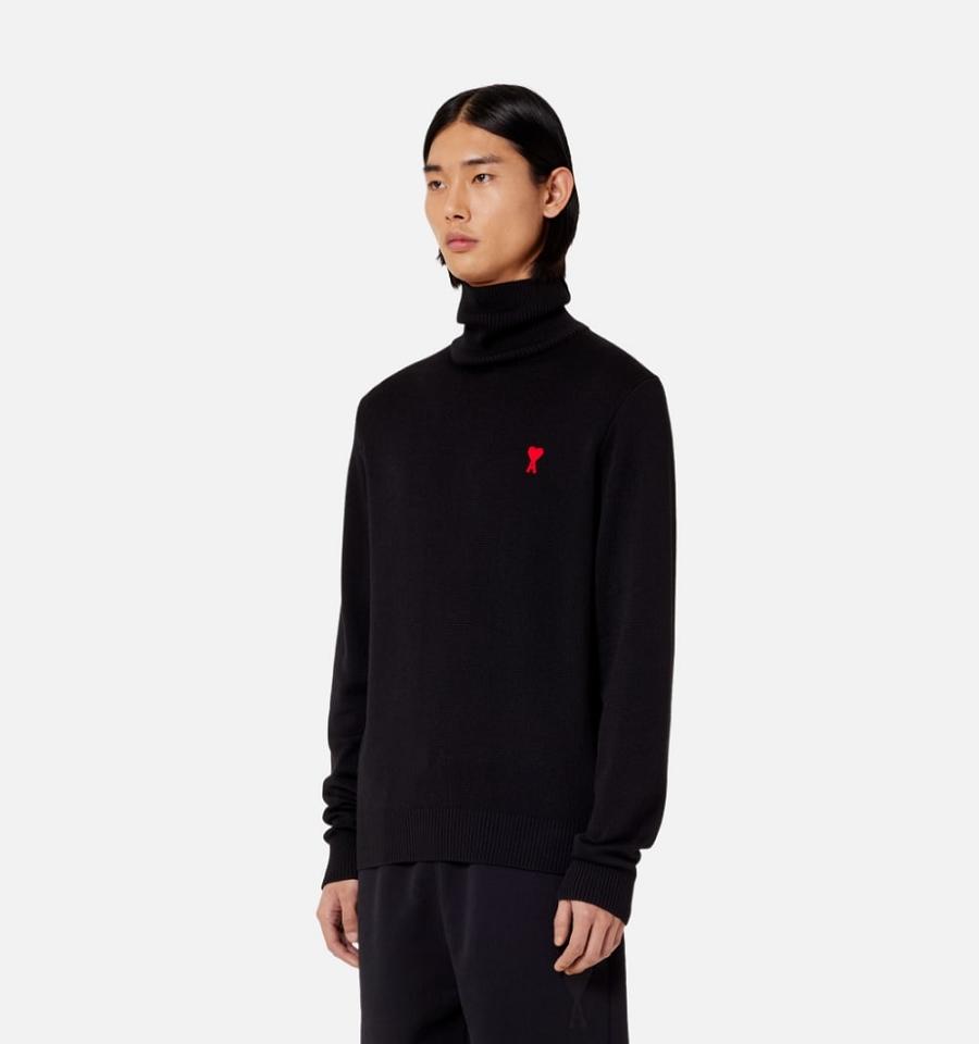 Ami Paris Ami De Cœur Turtlencek Men's Sweaters Black | ami-NZ114