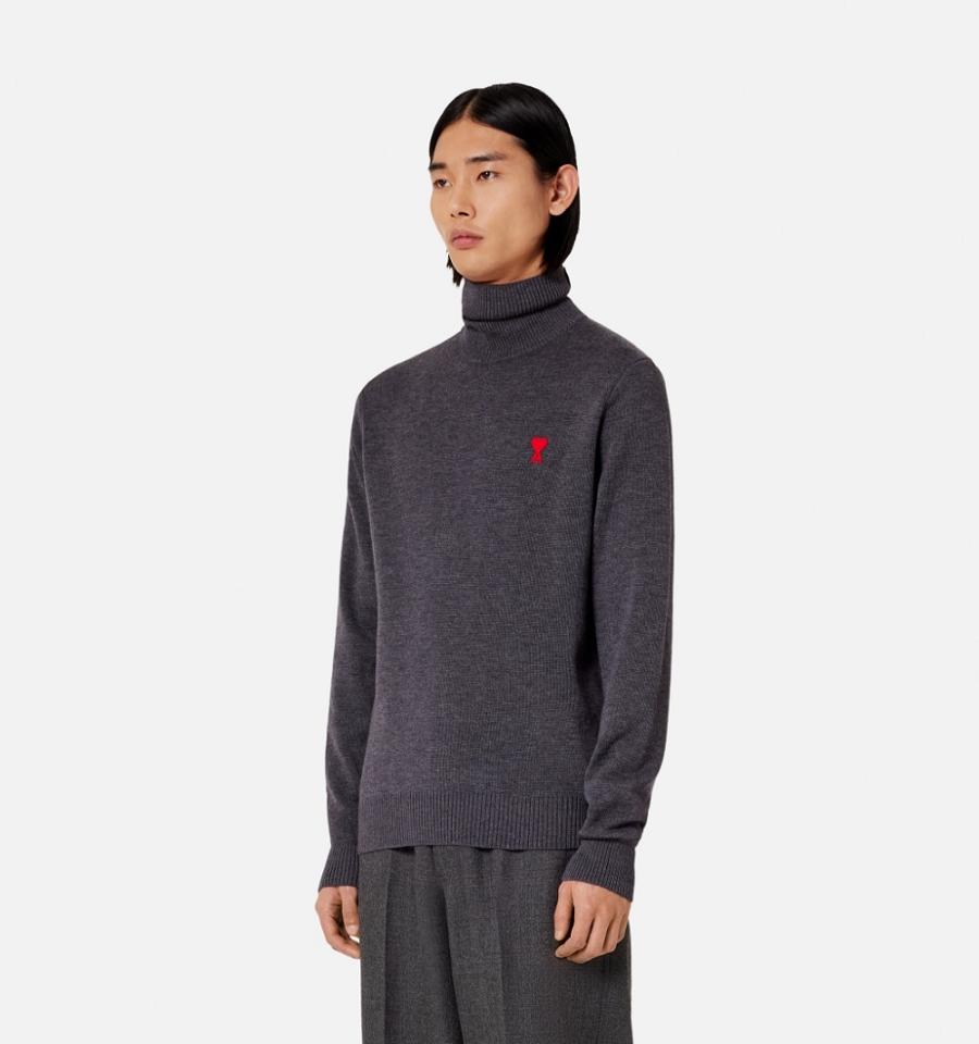 Ami Paris Ami De Cœur Turtlencek Men's Sweaters Grey | ami-NZ443