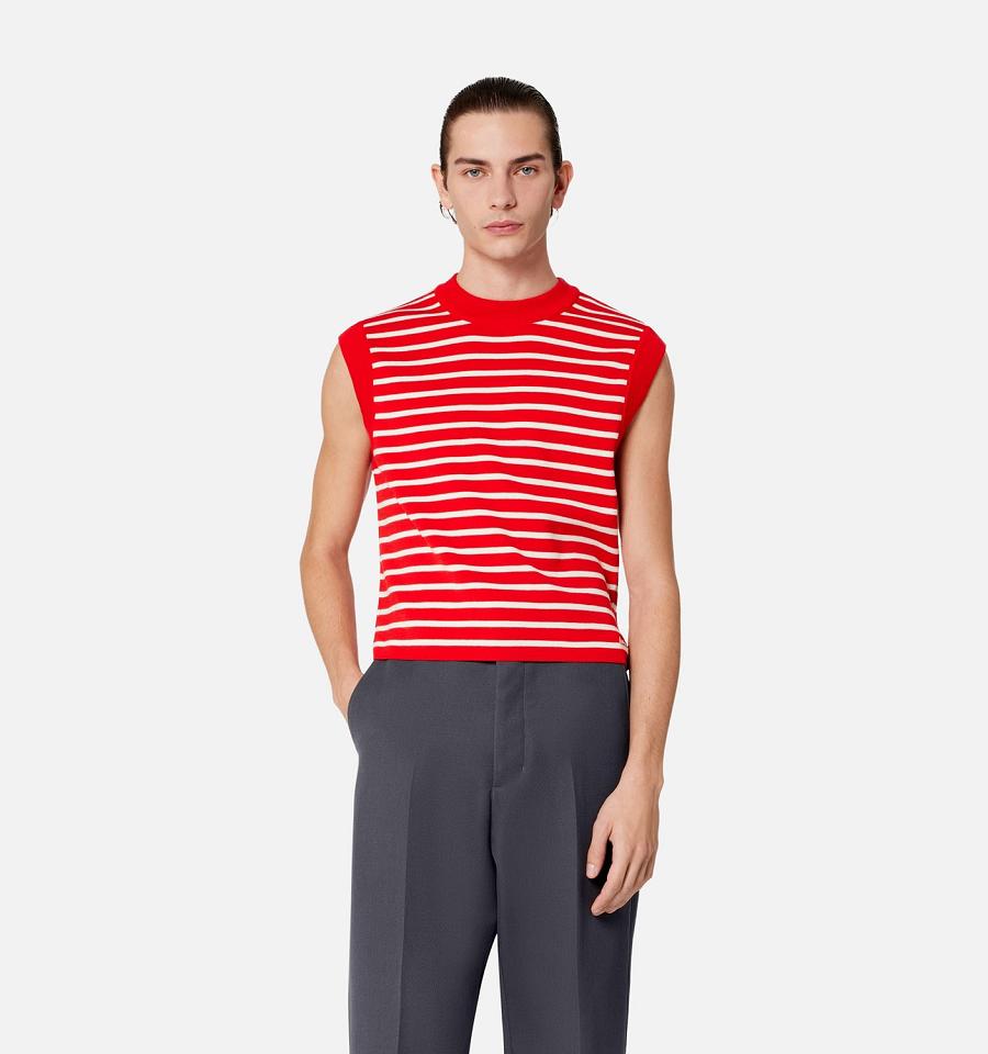 Ami Paris Ami Embroidery Sleeveless Sailor Men's Sweaters Red | ami-NZ588