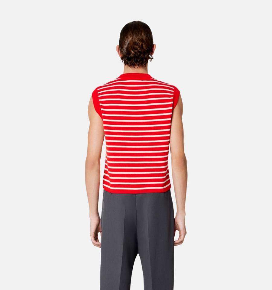 Ami Paris Ami Embroidery Sleeveless Sailor Men's Sweaters Red | ami-NZ588