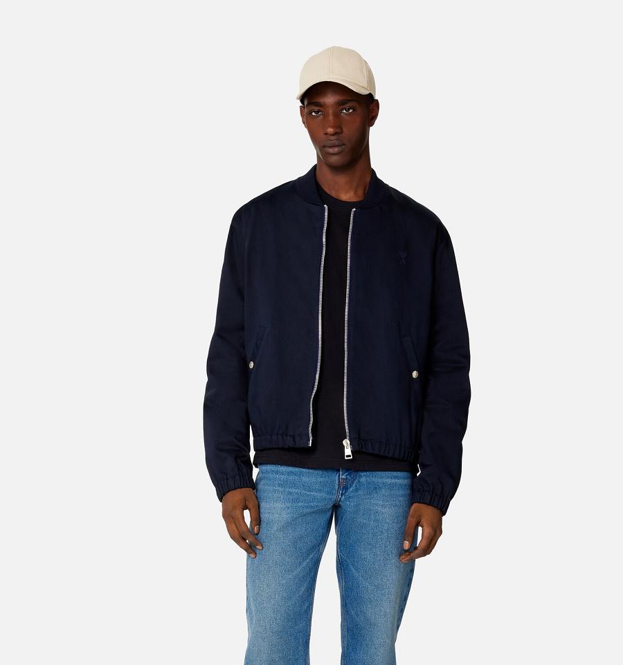 Ami Paris Ami de Coeur Bomber Men's Jackets Navy | ami-NZ203