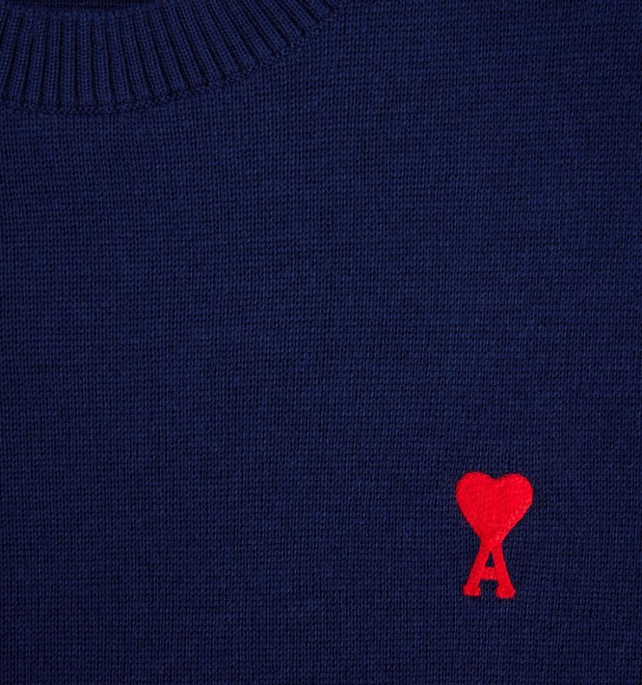 Ami Paris Ami de Coeur Crewneck Men's Sweaters Navy | ami-NZ103