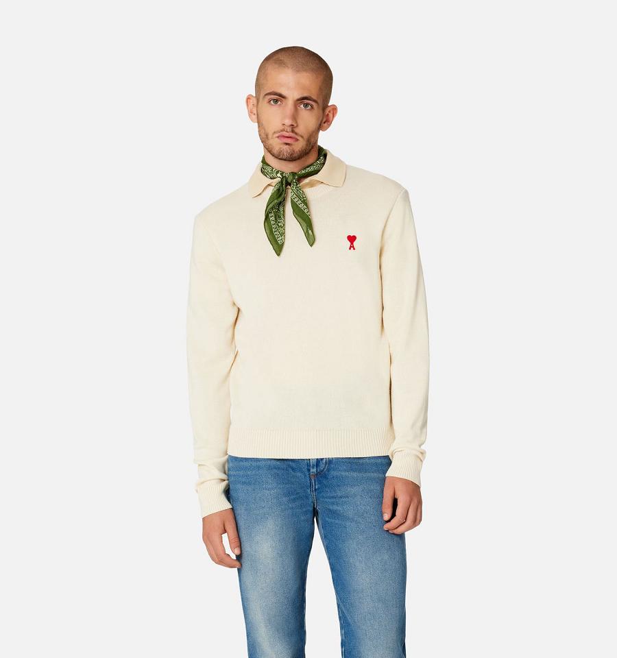 Ami Paris Ami de Coeur Crewneck Men's Sweaters Beige | ami-NZ174