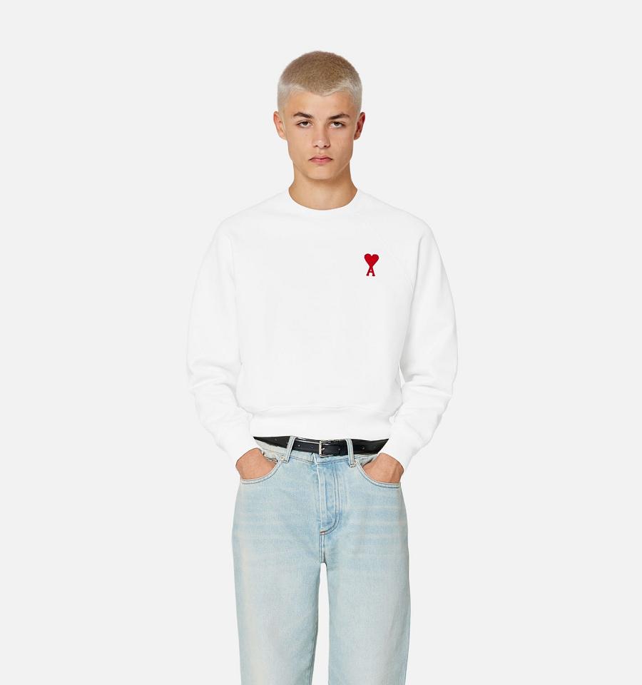 Ami Paris Ami de Coeur Crewneck Men's Sweatshirts White | ami-NZ327