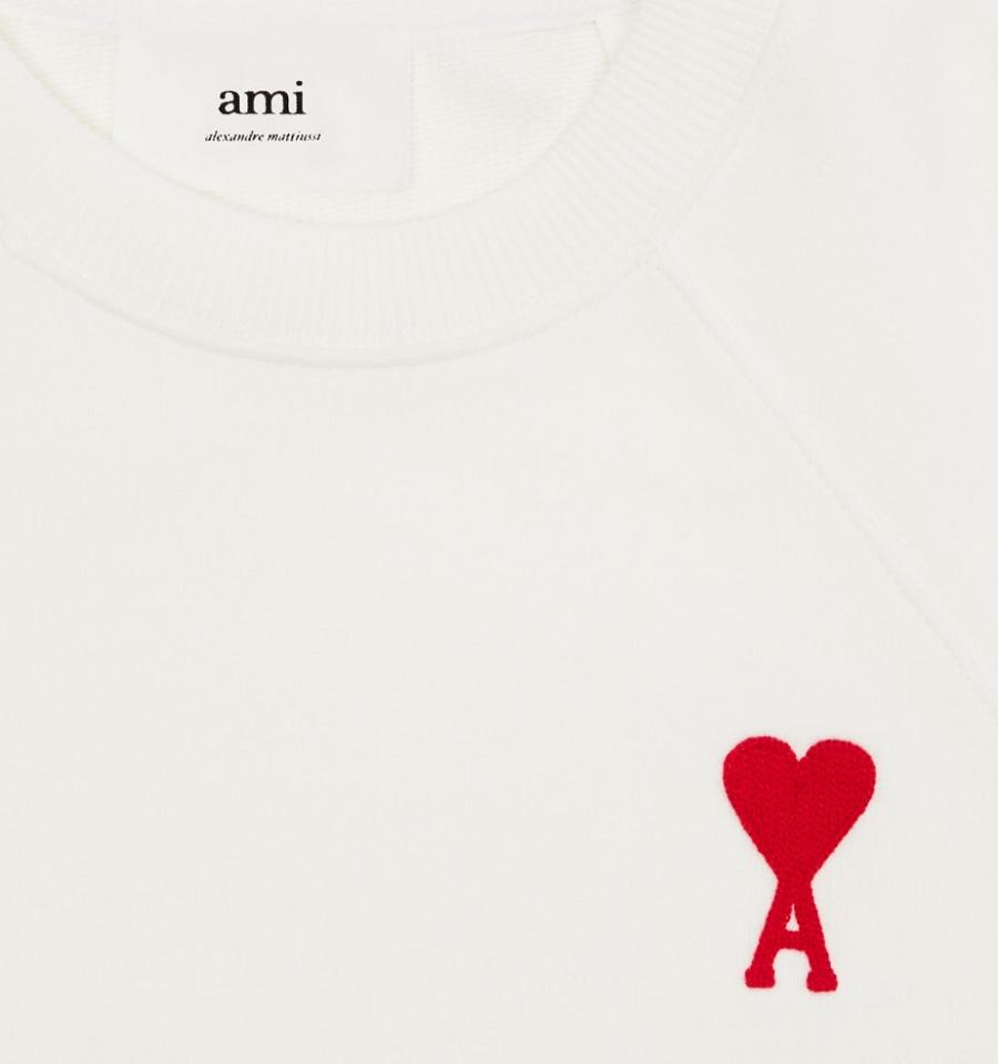 Ami Paris Ami de Coeur Crewneck Men's Sweatshirts White | ami-NZ327