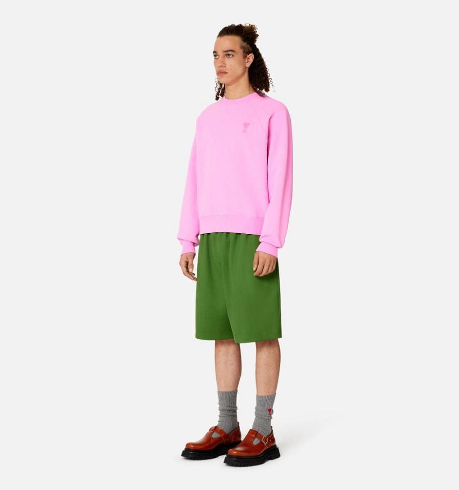 Ami Paris Ami de Coeur Crewneck Men's Sweatshirts Pink | ami-NZ458