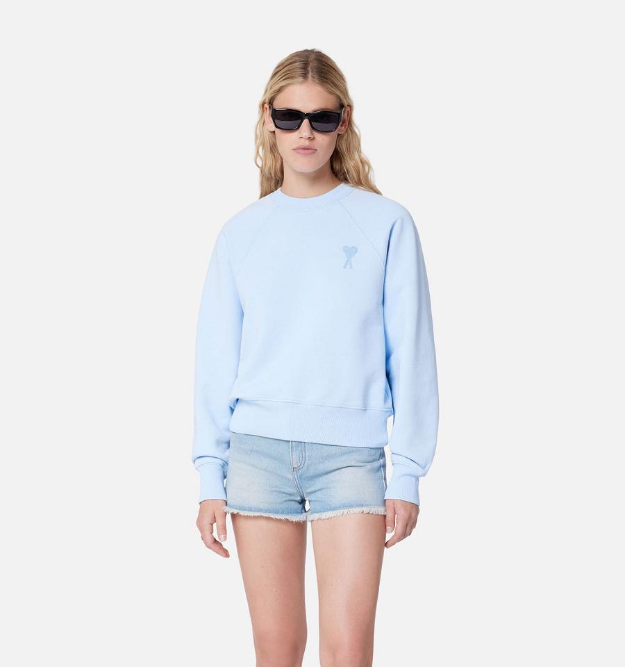 Ami Paris Ami de Coeur Crewneck Women's Sweatshirts Blue | ami-NZ106