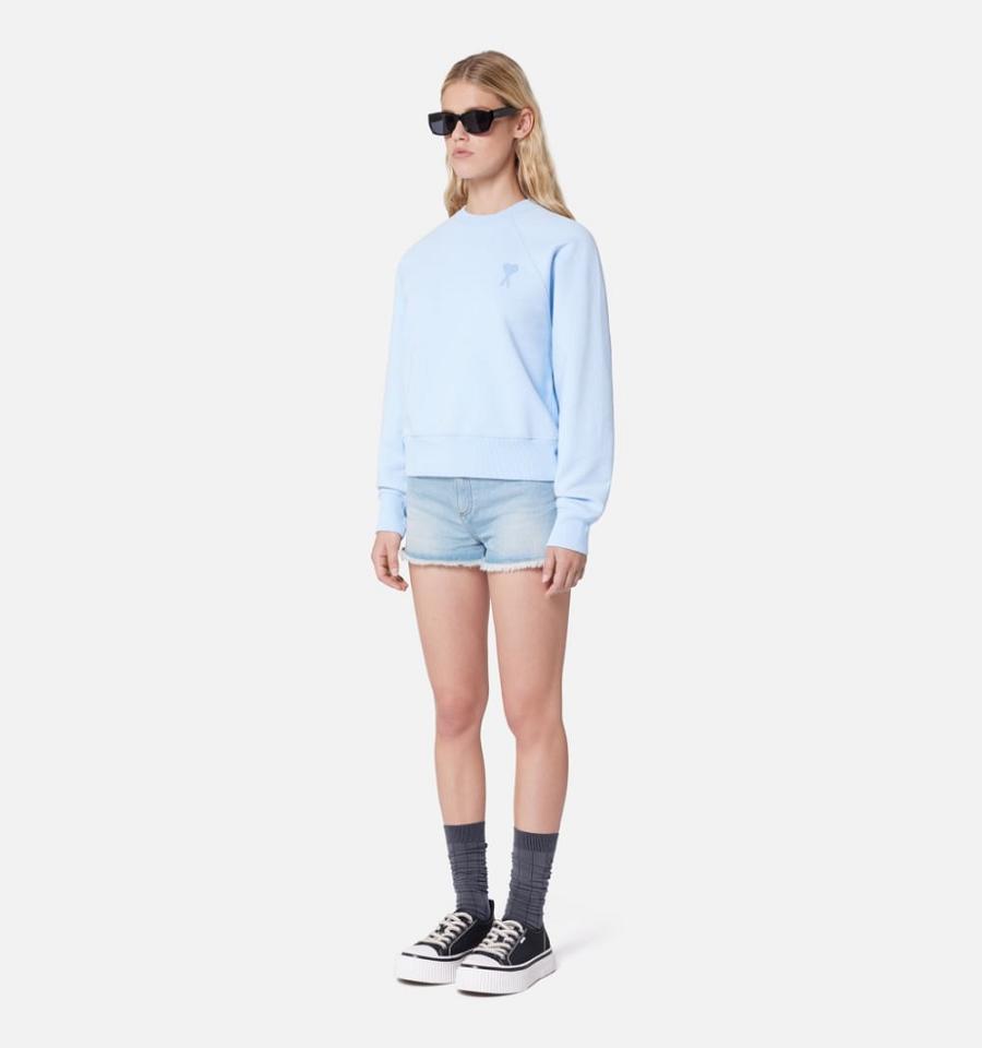 Ami Paris Ami de Coeur Crewneck Women's Sweatshirts Blue | ami-NZ106