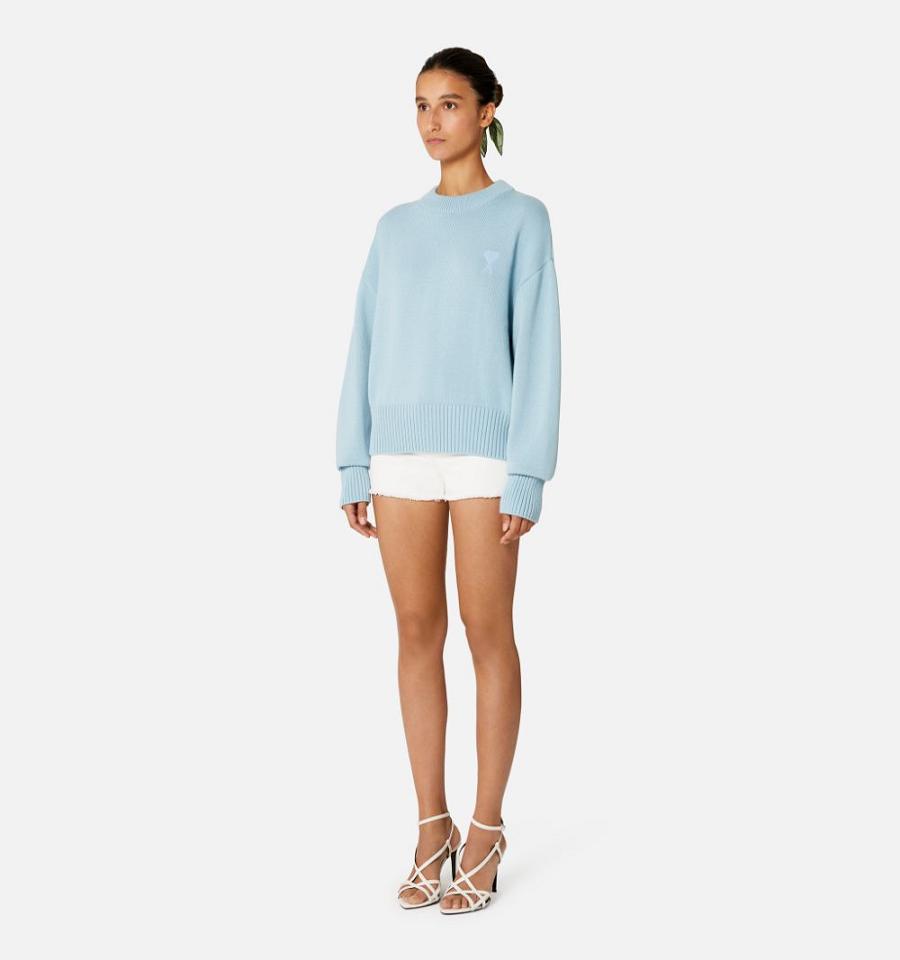 Ami Paris Ami de Coeur Crewneck Women's Sweaters Blue | ami-NZ224