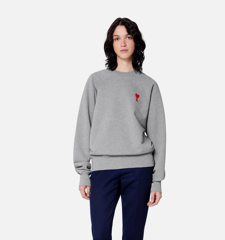 Ami Paris Ami de Coeur Crewneck Women's Sweatshirts Grey | ami-NZ255