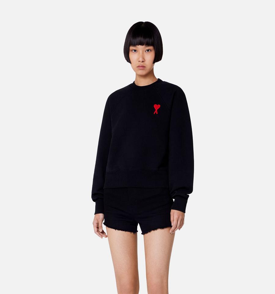 Ami Paris Ami de Coeur Crewneck Women's Sweatshirts Black | ami-NZ299