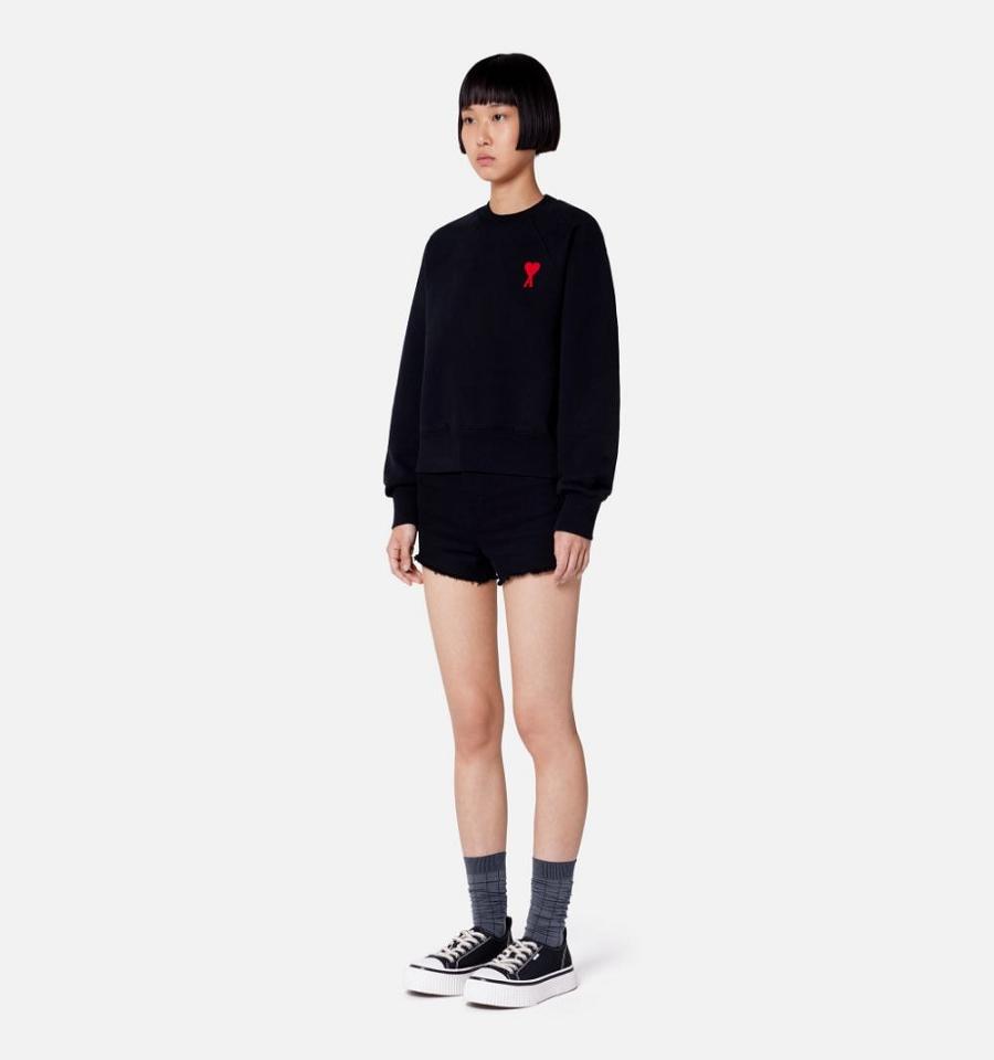 Ami Paris Ami de Coeur Crewneck Women's Sweatshirts Black | ami-NZ299