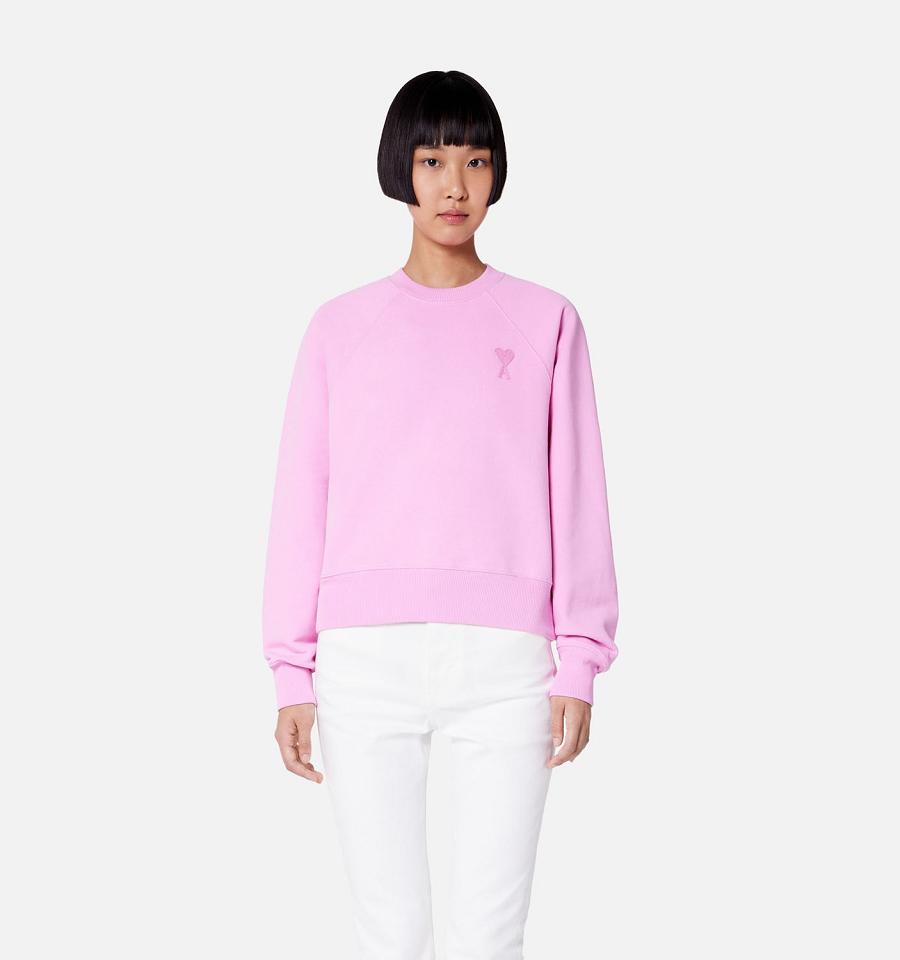 Ami Paris Ami de Coeur Crewneck Women's Sweatshirts Pink | ami-NZ336