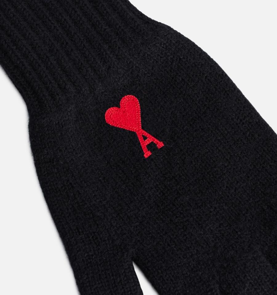 Ami Paris Ami de Coeur Gloves Black | ami-NZ540