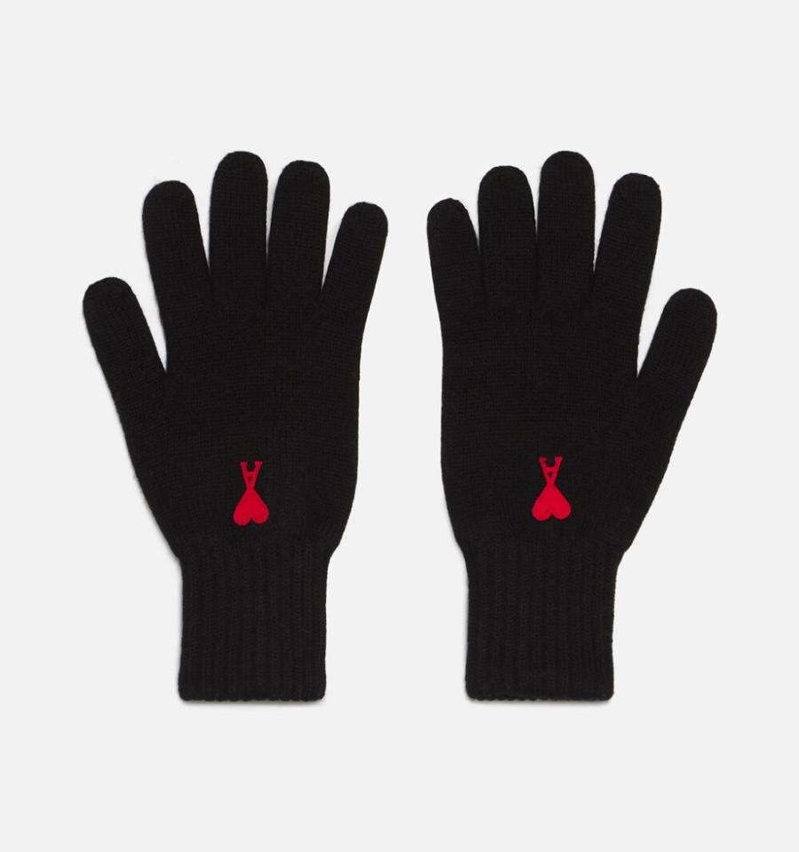 Ami Paris Ami de Coeur Gloves Black | ami-NZ540