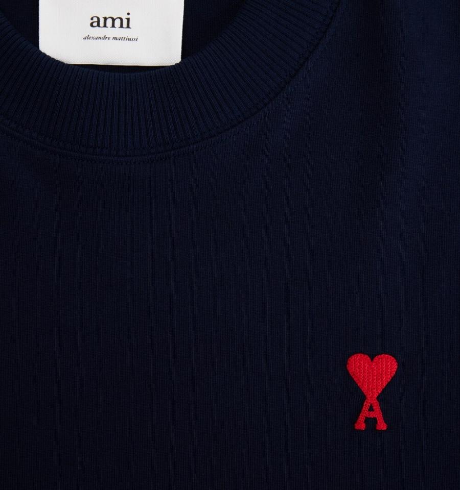 Ami Paris Ami de Coeur Long Sleeves Women's T Shirts Navy | ami-NZ492