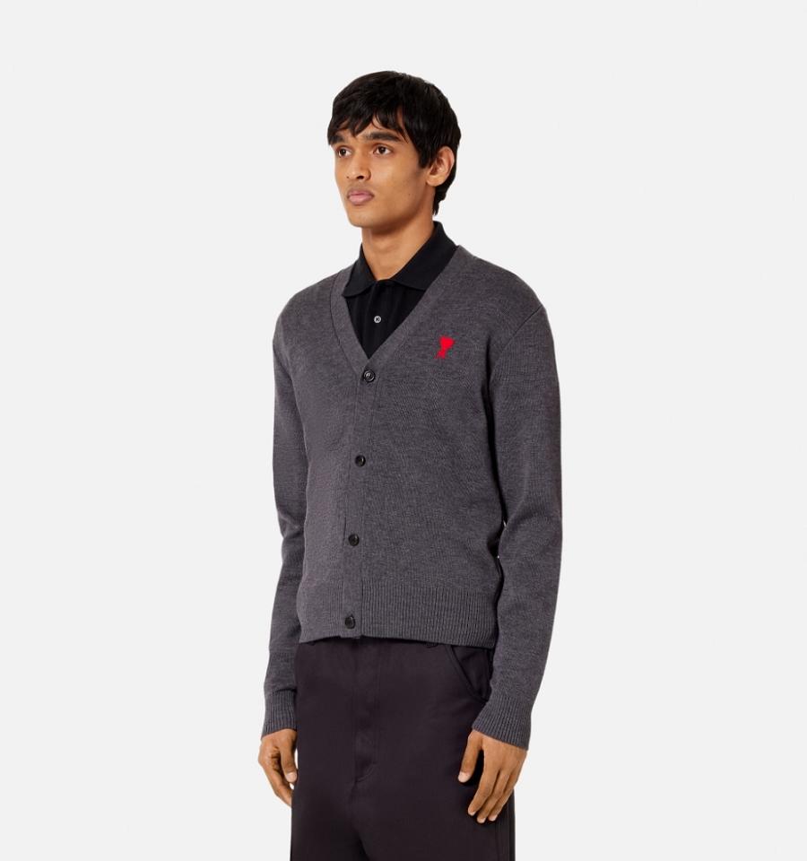 Ami Paris Ami de Coeur Men's Cardigans Grey | ami-NZ239