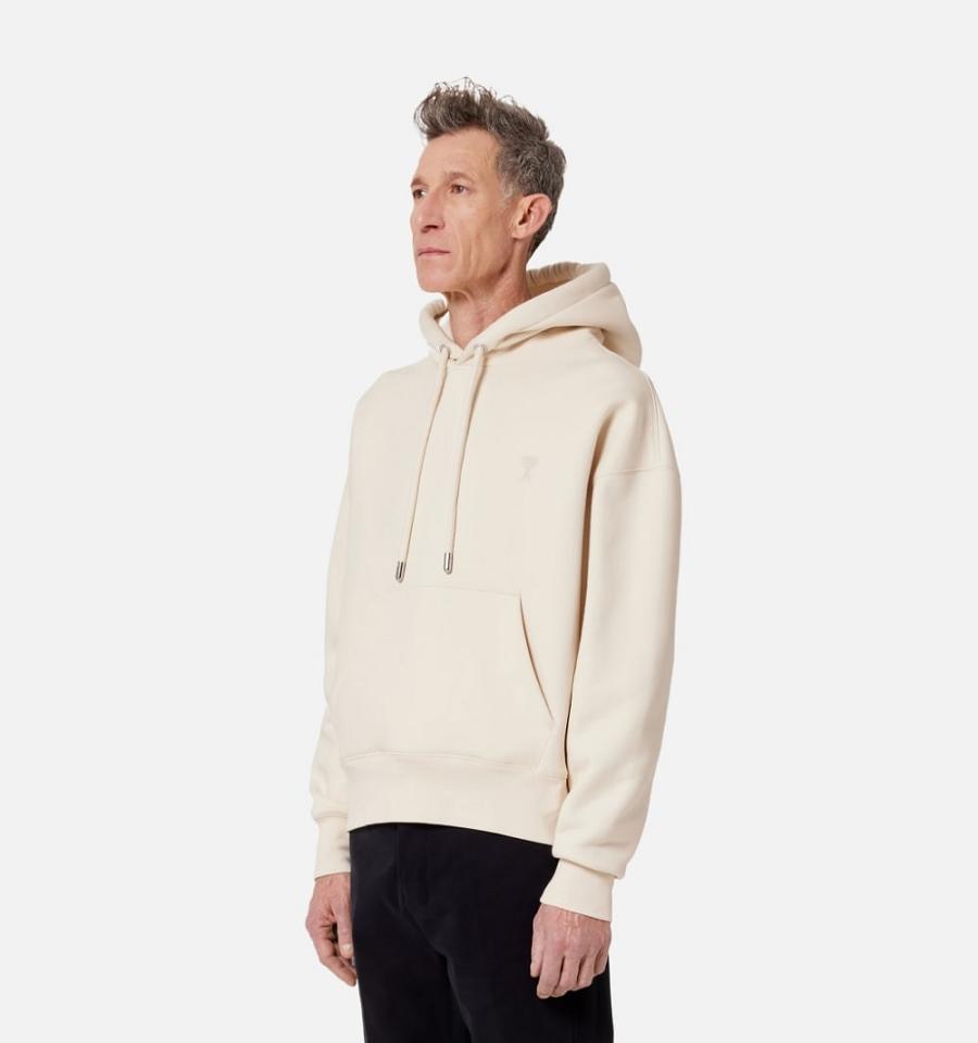 Ami Paris Ami de Coeur Men's Hoodies Beige | ami-NZ527