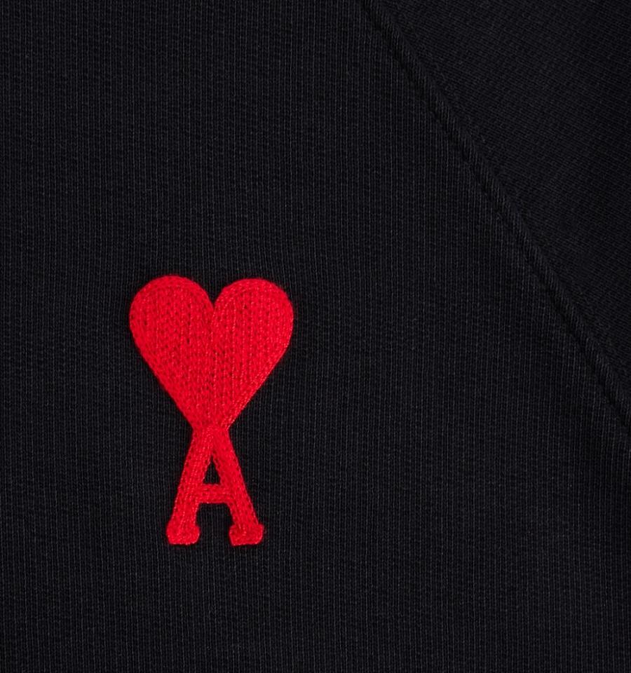 Ami Paris Ami de Coeur Men's Hoodies Black / Red | ami-NZ316