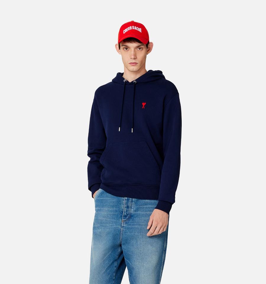 Ami Paris Ami de Coeur Men's Hoodies Navy | ami-NZ209