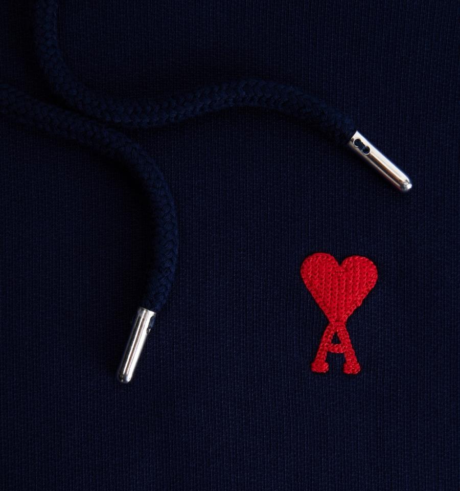 Ami Paris Ami de Coeur Men's Hoodies Navy | ami-NZ209