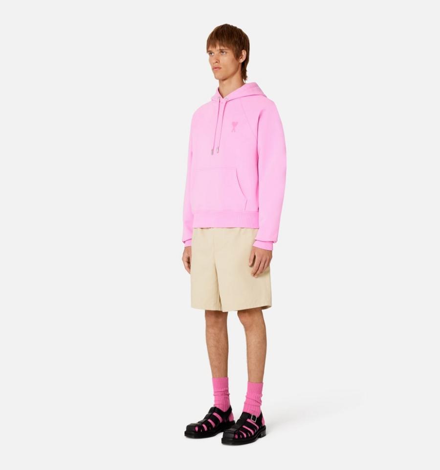 Ami Paris Ami de Coeur Men's Hoodies Pink | ami-NZ178