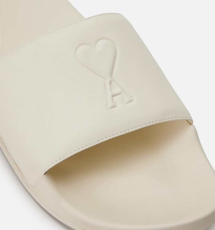 Ami Paris Ami de Coeur Men's Slides Beige | ami-NZ582