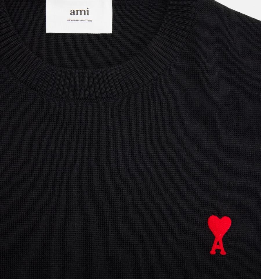 Ami Paris Ami de Coeur Men's Sweaters Black | ami-NZ315