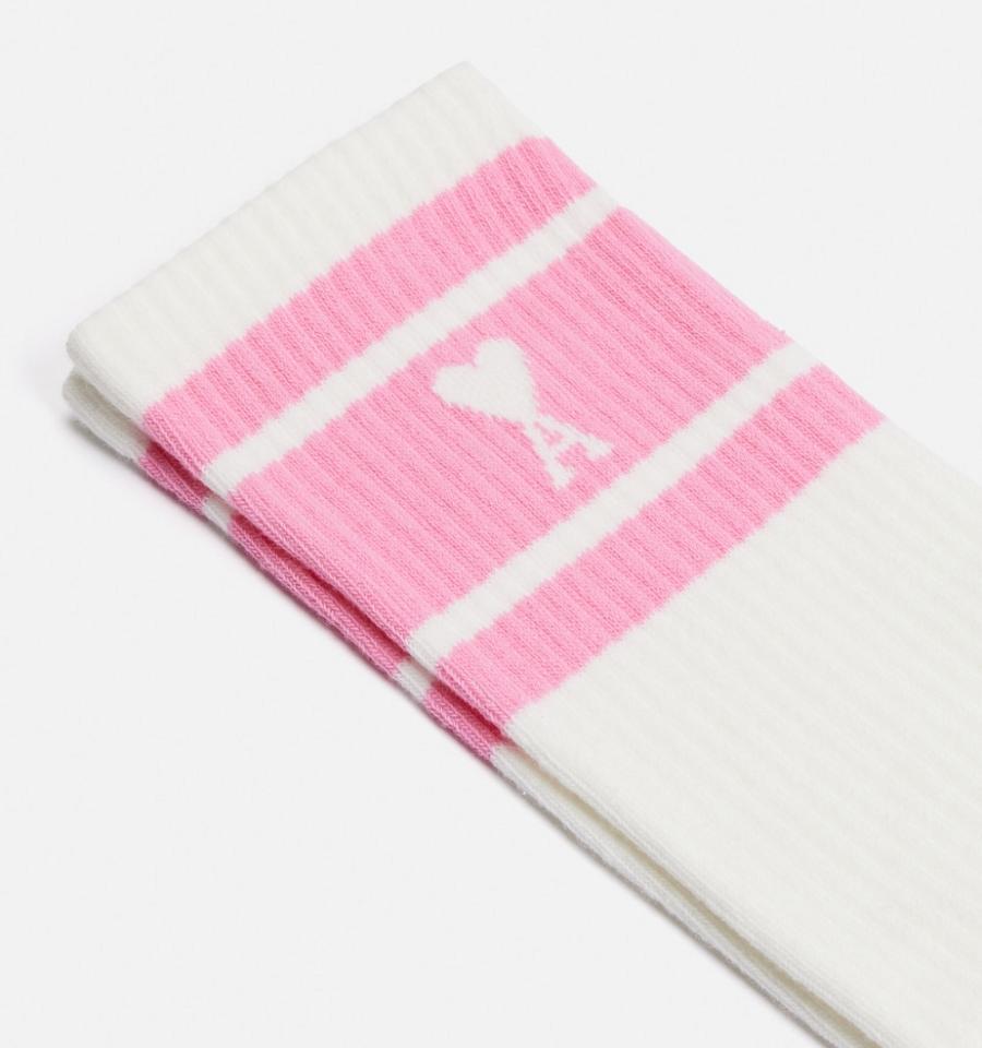 Ami Paris Ami de Coeur Striped Socks Pink | ami-NZ512