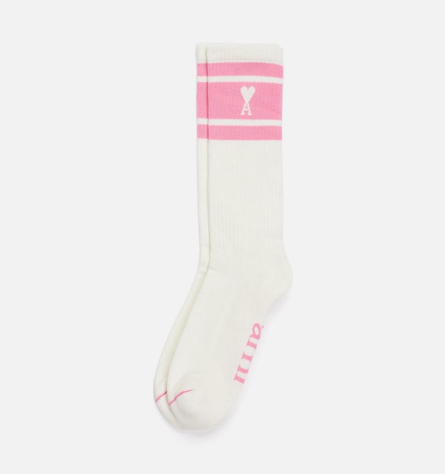 Ami Paris Ami de Coeur Striped Socks Pink | ami-NZ512