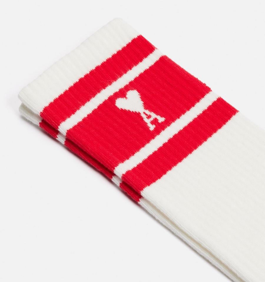 Ami Paris Ami de Coeur Striped Socks White / Red | ami-NZ470